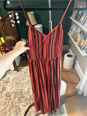 THML Red and Orange Striped Midi Sundress